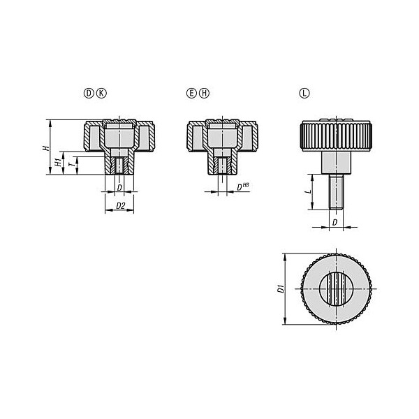 Knurled Wheels Components In Steel, Internal Thread, Style K, Metric